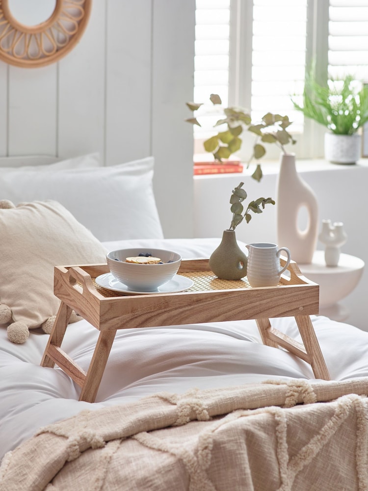 Natural Wooden and Wicker Folding Lap Tray - Image 1 of 4