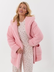 Threadbare Pink Sherpa Fleece Open Dressing Gown - Image 1 of 4