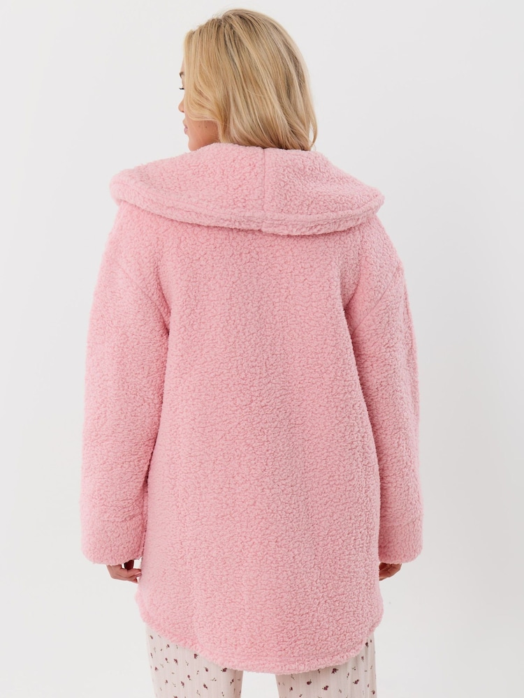 Threadbare Pink Sherpa Fleece Open Dressing Gown - Image 2 of 4 Threadbare Pink Sherpa Fleece Open Dressing Gown - Image 2 of 4