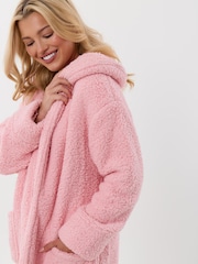 Threadbare Pink Sherpa Fleece Open Dressing Gown - Image 4 of 4