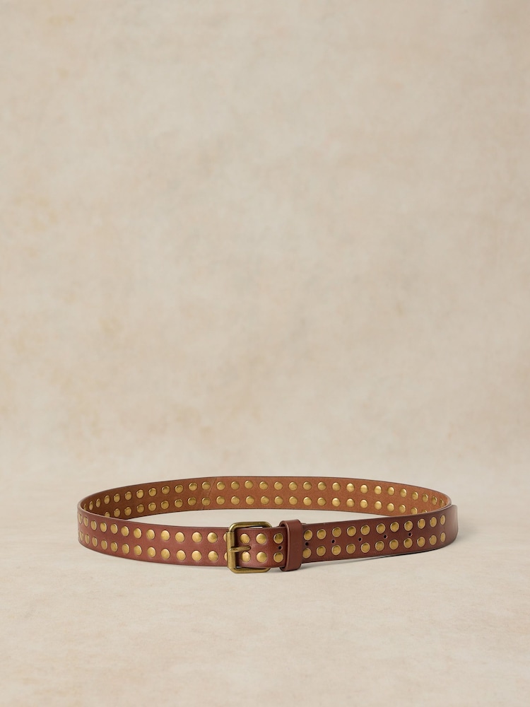 White Stuff Brown Studded Leather Belt - Image 2 of 3