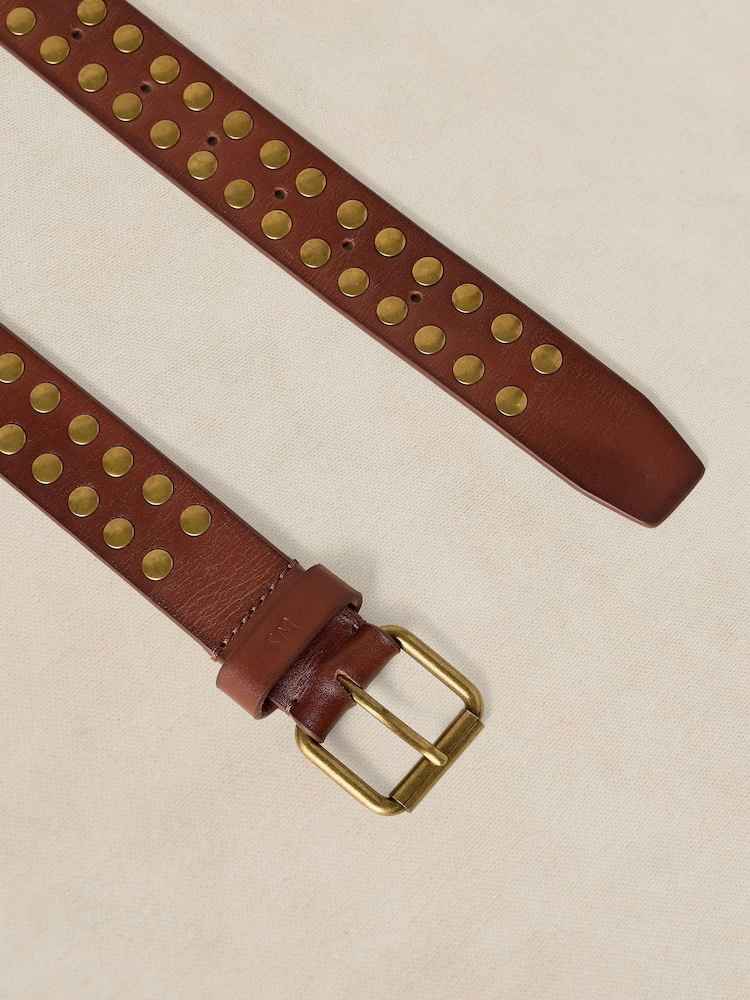 White Stuff Brown Studded Leather Belt - Image 3 of 3