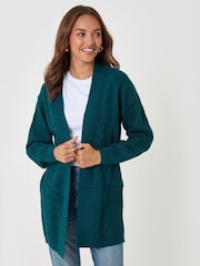 Threadbare Teal Green Cable Knit Cardigan - Image 1 of 5
