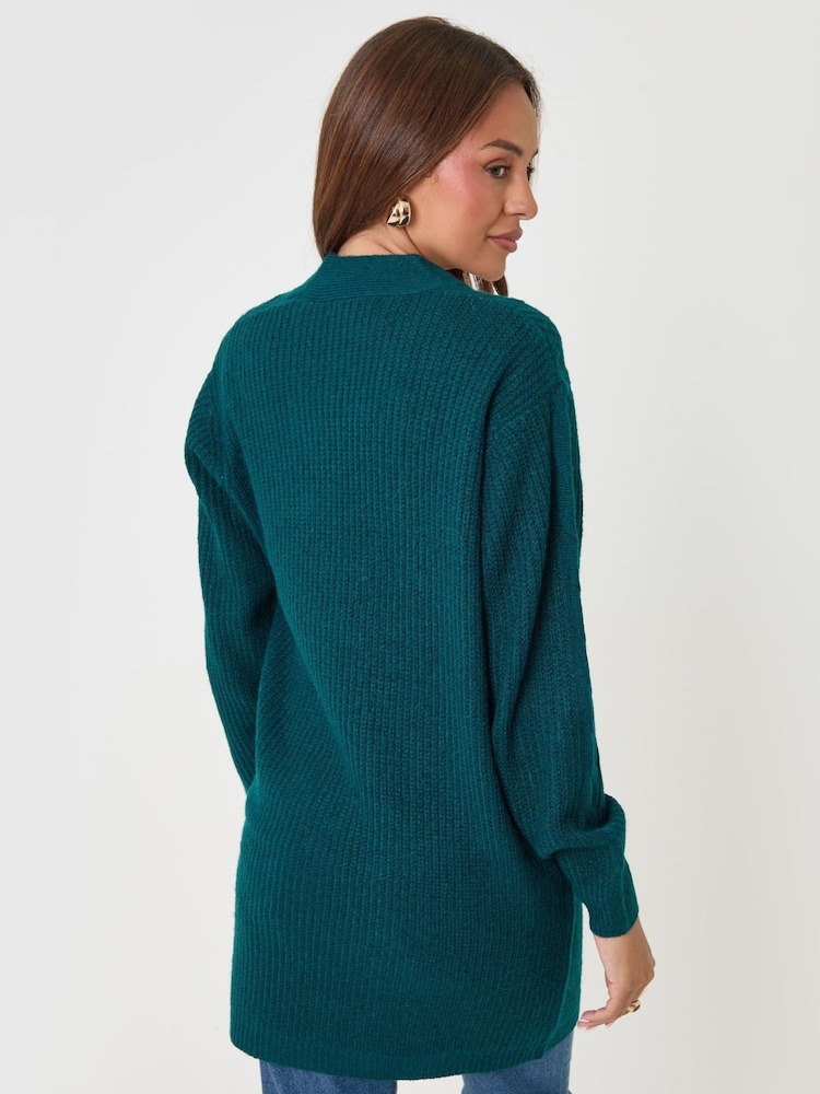 Threadbare Teal Green Cable Knit Cardigan - Image 2 of 5 Threadbare Teal Green Cable Knit Cardigan - Image 2 of 5