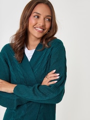 Threadbare Teal Green Cable Knit Cardigan - Image 3 of 5