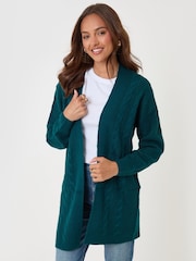 Threadbare Teal Green Cable Knit Cardigan - Image 4 of 5