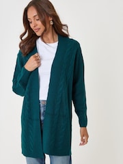 Threadbare Teal Green Cable Knit Cardigan - Image 5 of 5