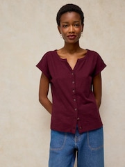White Stuff Purple Nina Notch Button T-Shirt - Image 1 of 6