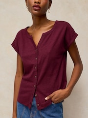 White Stuff Purple Nina Notch Button T-Shirt - Image 3 of 6
