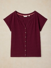 White Stuff Purple Nina Notch Button T-Shirt - Image 5 of 6