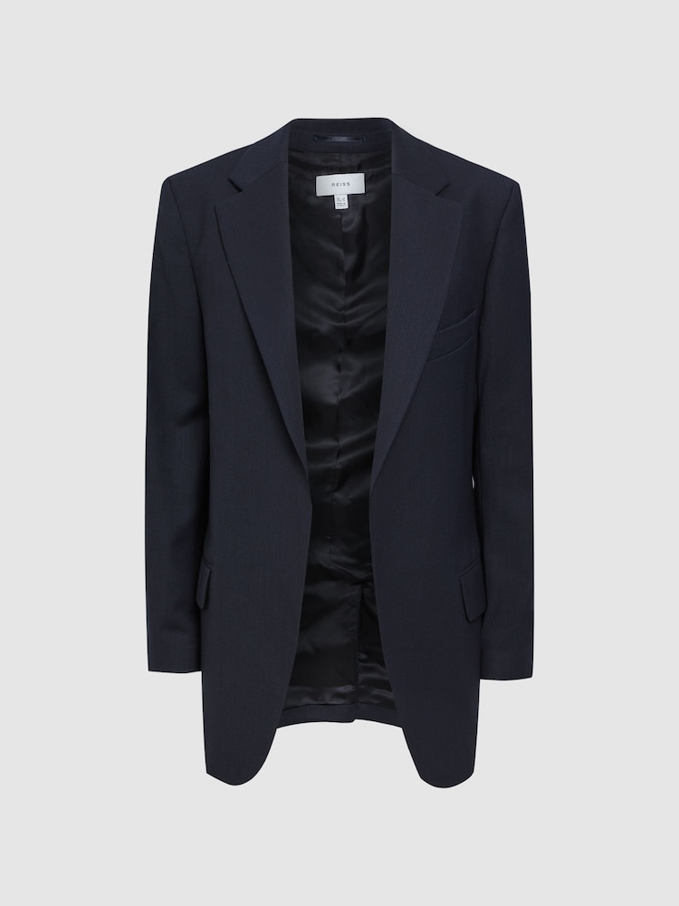 Reiss Navy Fiona Oversized Single Breasted Blazer - Image 2 of 6 Reiss Navy Fiona Oversized Single Breasted Blazer - Image 2 of 6