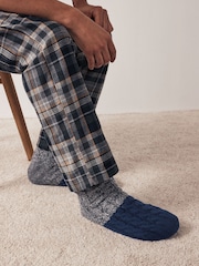 Blue Grey Block Cable Slipper Socks - Image 1 of 3