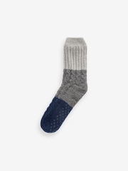 Blue Grey Block Cable Slipper Socks - Image 3 of 3
