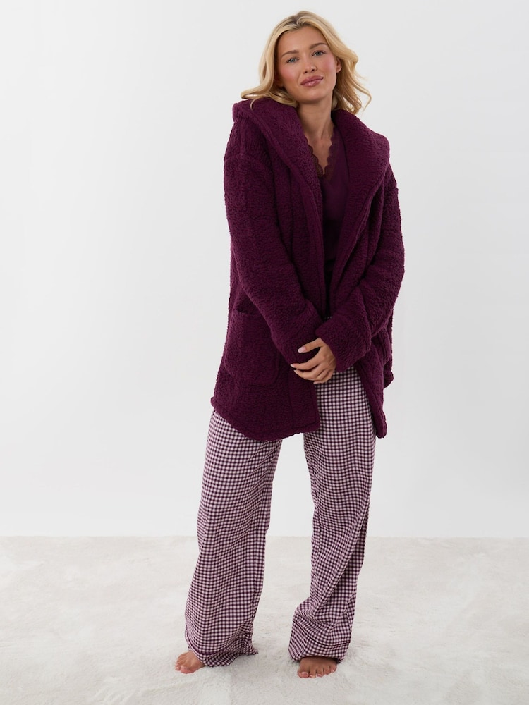 Threadbare Red Sherpa Fleece Open Dressing Gown - Image 4 of 4 Threadbare Red Sherpa Fleece Open Dressing Gown - Image 4 of 4