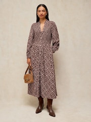White Stuff Brown Ada Shirred Dress - Image 1 of 6