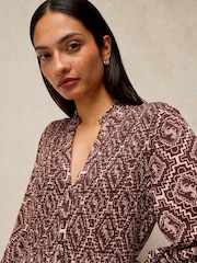 White Stuff Brown Ada Shirred Dress - Image 2 of 6