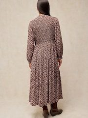White Stuff Brown Ada Shirred Dress - Image 3 of 6