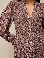 White Stuff Brown Ada Shirred Dress - Image 4 of 6
