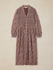 White Stuff Brown Ada Shirred Dress - Image 5 of 6
