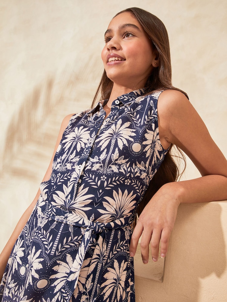Lipsy Blue Printed Cheesecloth Shirt Dress (5-16yrs) - Image 4 of 4