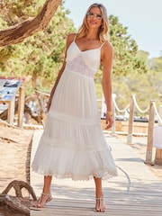Sosandar White Crochet Bodice Maxi Dress - Image 1 of 5