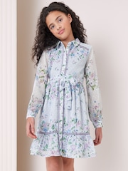 Blau bedruckt - Lipsy Hemdkleid mit Chiffonbesatz (5–16 Jahre) - Bild 1 von 4