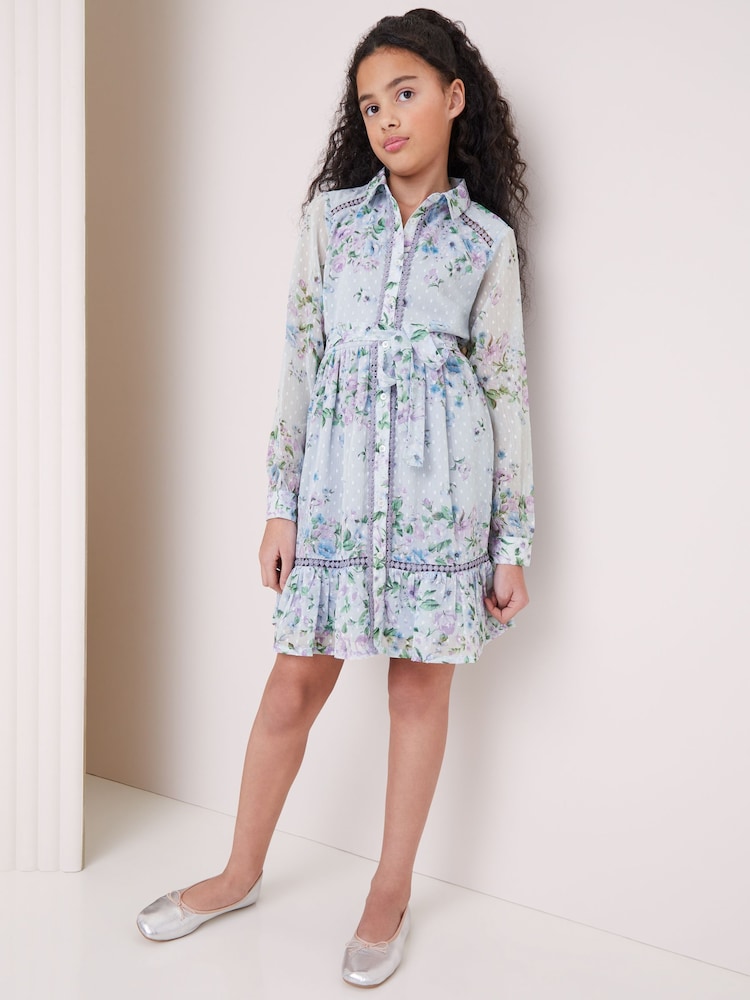 Blau bedruckt - Lipsy Hemdkleid mit Chiffonbesatz (5–16 Jahre) - Bild 2 von 4