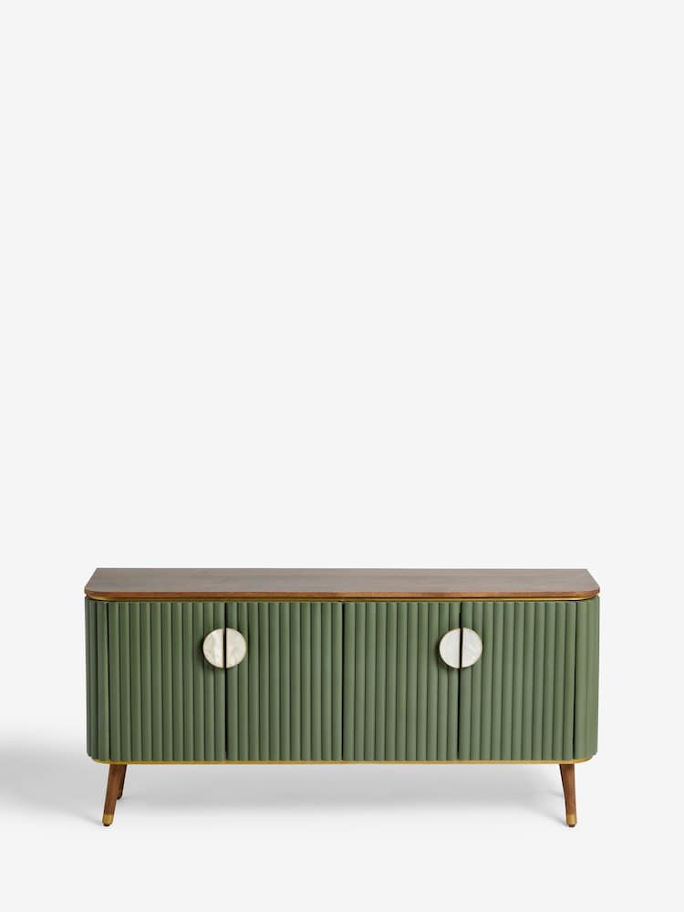 Clarke & Clarke Ribbed Green Mango Wood Calisto Large Sideboard - Image 8 of 8