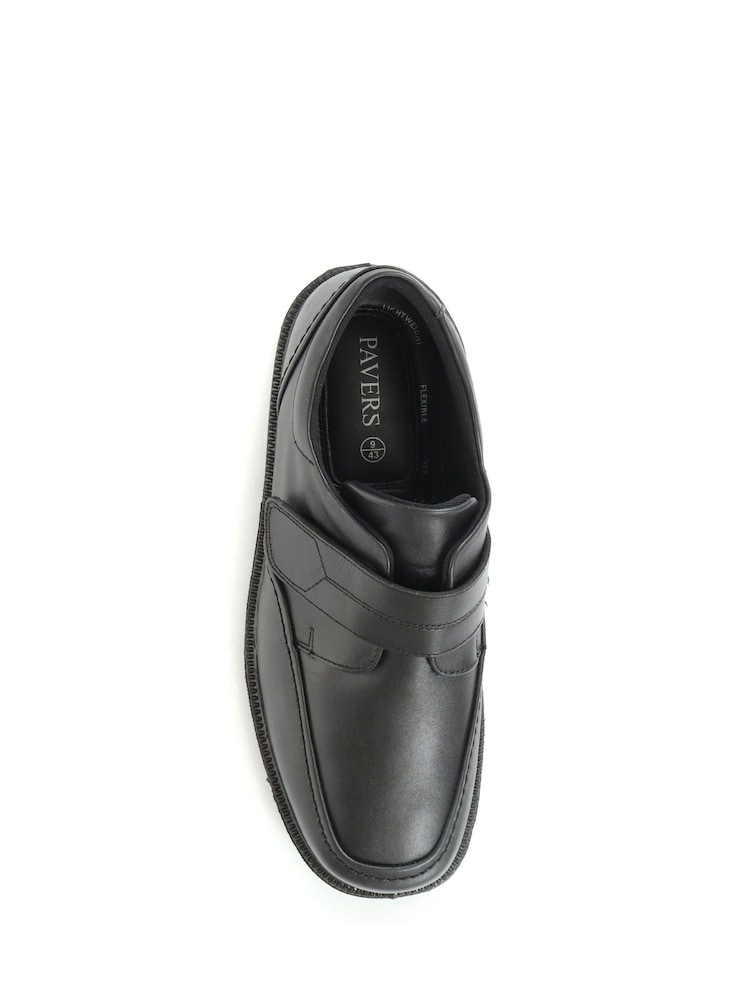 Pavers Adjustable Wide Fit Black Leather Shoes - Image 4 of 5
