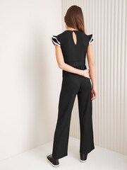 Lipsy Black/White Jersey Rib Ruffle Jumpsuit (5-16yrs) - Image 3 of 4