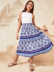 Lipsy Blue/White Tiered Maxi Holiday Shop Skirt Dress (5-16yrs) - Image 1 of 4