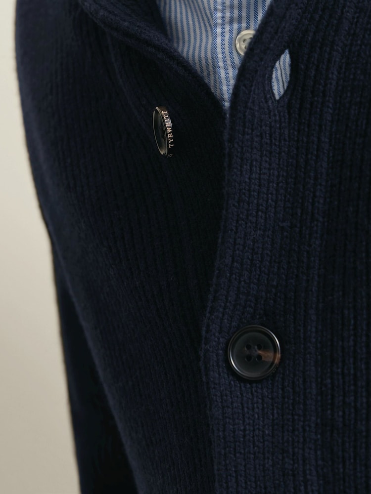 Charles Tyrwhitt Navy Blue Chunky Merino Shawl Neck Cardigan - Image 2 of 2 Charles Tyrwhitt Navy Blue Chunky Merino Shawl Neck Cardigan - Image 2 of 2