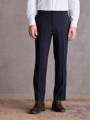 Navy Blue Regular Fit Signature Tollegno Italian Fabric Suit Trousers - Image 1 of 9