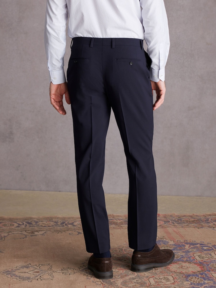 Navy Blue Regular Fit Signature Tollegno Italian Fabric Suit Trousers - Image 2 of 9