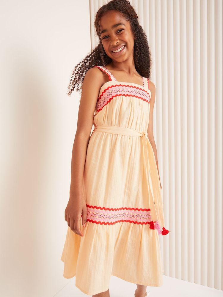 Lipsy Cream Tiered Ric Rac Dress (5-16yrs) - Image 1 of 4