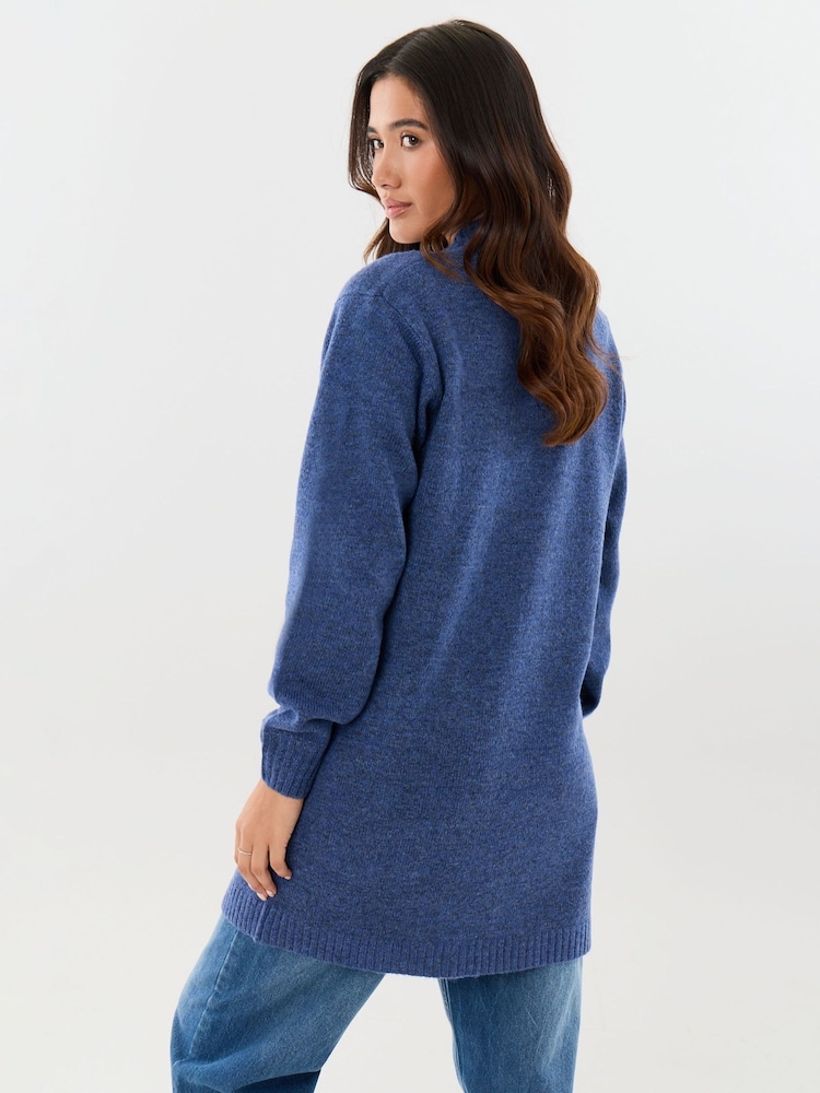 Threadbare Navy Blue Longline Knitted Cardigan - Image 2 of 5 Threadbare Navy Blue Longline Knitted Cardigan - Image 2 of 5