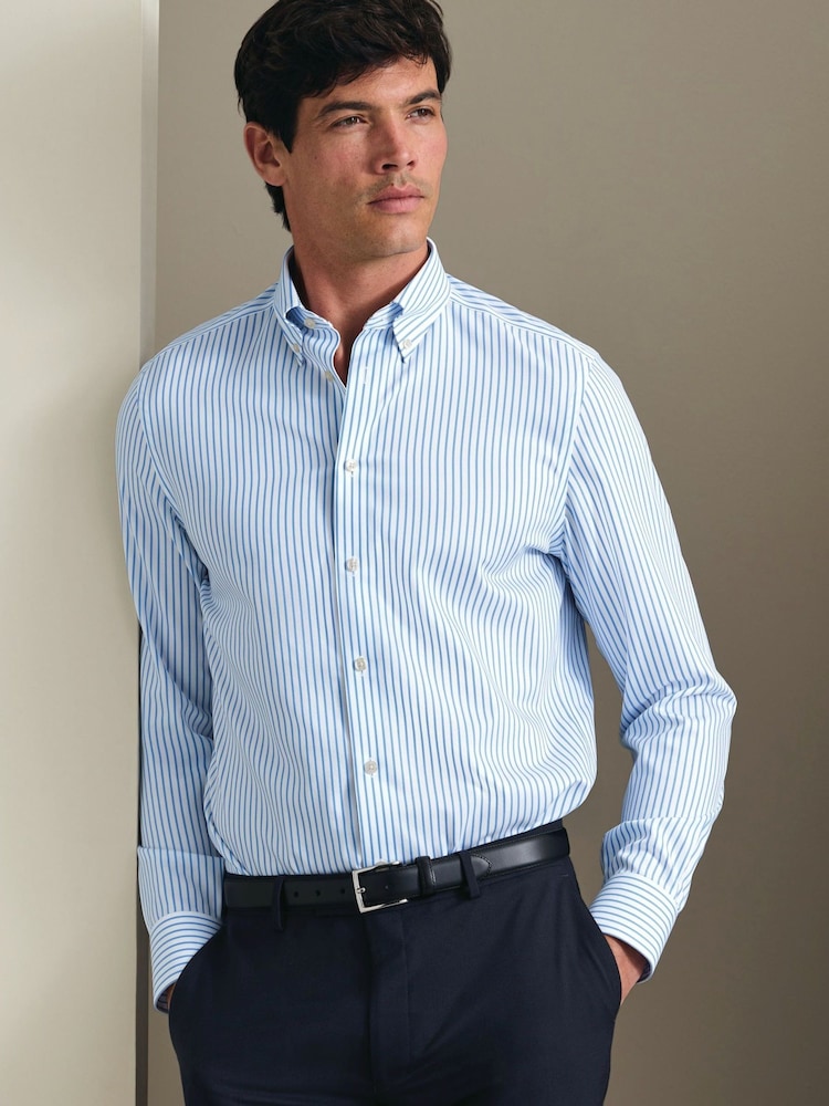 Charles Tyrwhitt Ice Blue Non-Iron Twill Button-Down Slim Fit Shirt - Image 1 of 6 Charles Tyrwhitt Ice Blue Non-Iron Twill Button-Down Slim Fit Shirt - Image 1 of 6