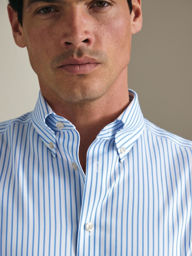 Charles Tyrwhitt Ice Blue Non-Iron Twill Button-Down Slim Fit Shirt - Image 2 of 6 Charles Tyrwhitt Ice Blue Non-Iron Twill Button-Down Slim Fit Shirt - Image 2 of 6