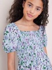 Lipsy Blue Floral Square Neck Jersey Crinkle Dress - Image 2 of 4