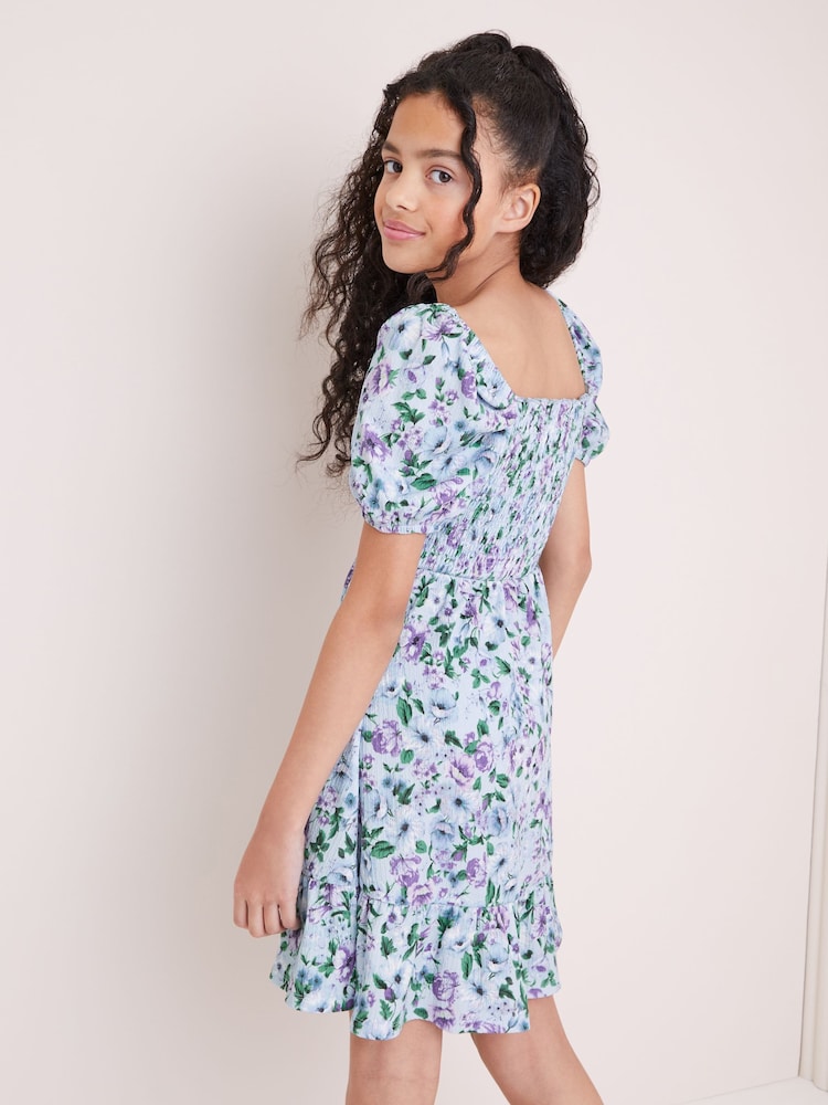 Lipsy Blue Floral Square Neck Jersey Crinkle Dress - Image 4 of 4 Lipsy Blue Floral Square Neck Jersey Crinkle Dress - Image 4 of 4