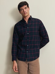 Charles Tyrwhitt Navy Blue Slim Fit Check Brushed Flannel Classic Fit Shirt - Image 1 of 6