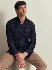 Charles Tyrwhitt Navy Blue Slim Fit Check Brushed Flannel Classic Fit Shirt - Image 2 of 6