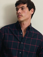 Charles Tyrwhitt Navy Blue Slim Fit Check Brushed Flannel Classic Fit Shirt - Image 3 of 6