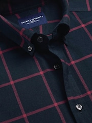 Charles Tyrwhitt Navy Blue Slim Fit Check Brushed Flannel Classic Fit Shirt - Image 5 of 6