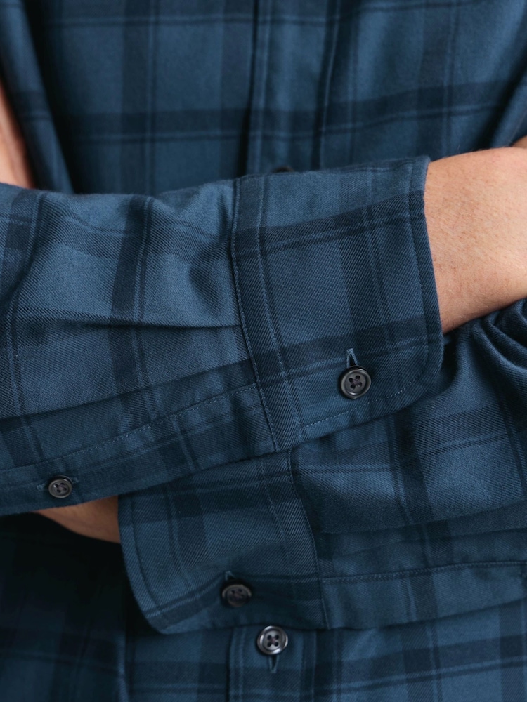 Charles Tyrwhitt Blue Slim Fit Check Brushed Flannel Classic Fit Shirt - Image 2 of 6 Charles Tyrwhitt Blue Slim Fit Check Brushed Flannel Classic Fit Shirt - Image 2 of 6