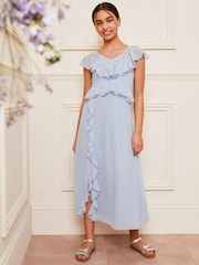 Lipsy Blue Ruffle Embellished Maxi Occasion Dress (7-16yrs) - Image 1 of 4