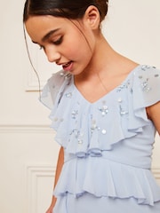 Lipsy Blue Ruffle Embellished Maxi Occasion Dress (7-16yrs) - Image 2 of 4