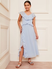 Lipsy Blue Ruffle Embellished Maxi Occasion Dress (7-16yrs) - Image 3 of 4