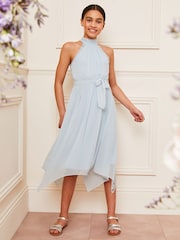 Lipsy Blue Halter Neck Hanky Hem Occasion Dress 5-16yrs - Image 1 of 4