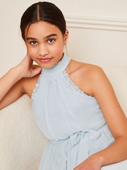 Lipsy Blue Halter Neck Hanky Hem Occasion Dress 5-16yrs - Image 2 of 4
